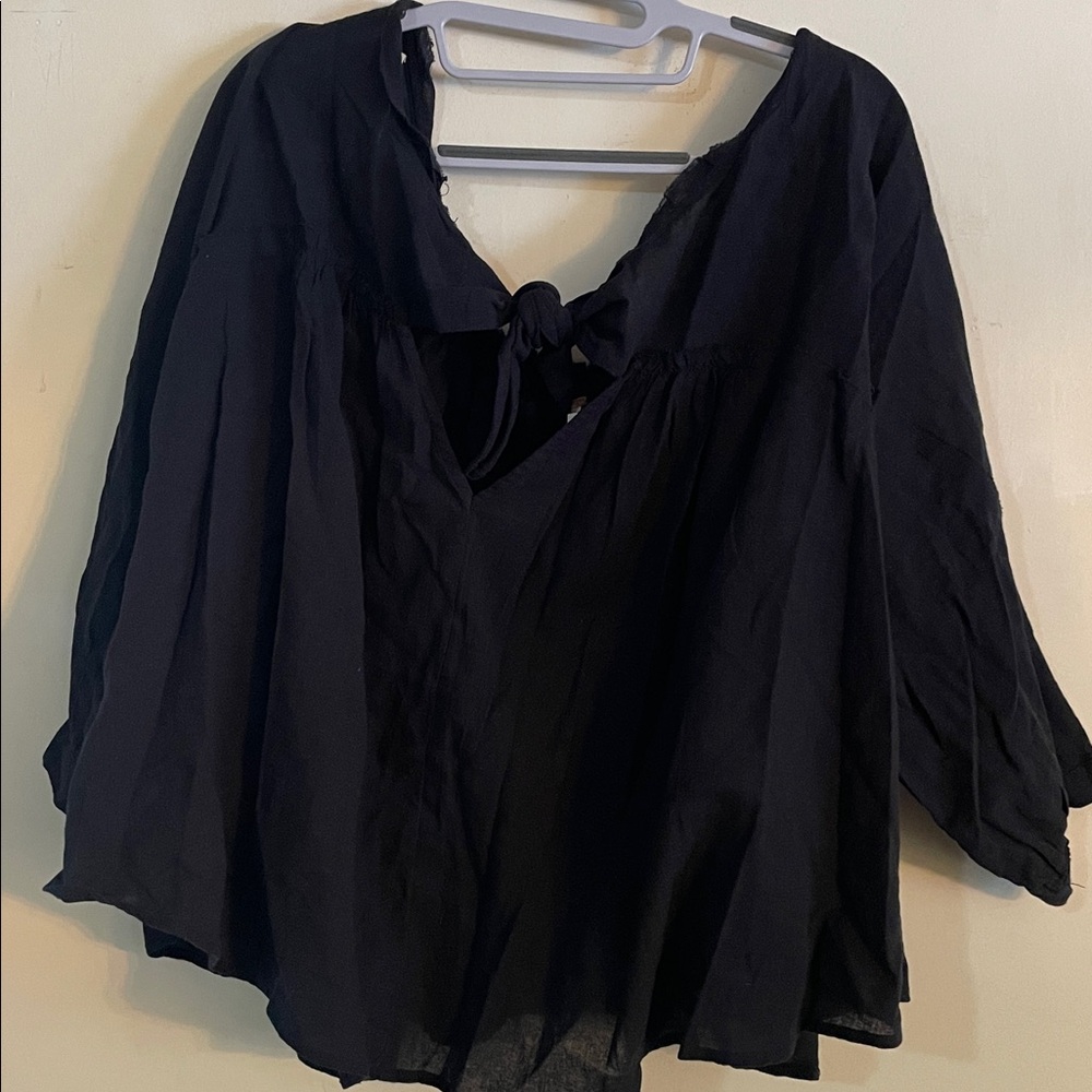 Free People Relaxed Tie-Front Black Women's Top - Picture 4 of 8